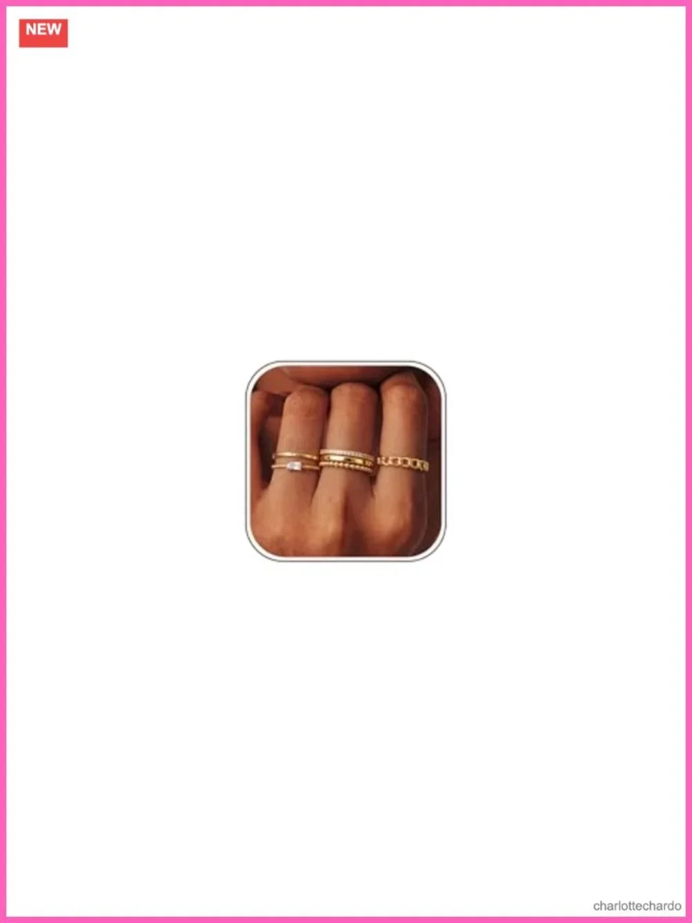 14K Gold Plated Stackable Rings Set for Women - 6 Piece Non Tarnish Band Ring